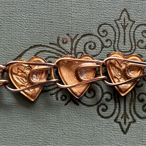 WWII SWEETHEART BRACELET Sterling with gold wash and enamel hearts - Picture 6 of 8